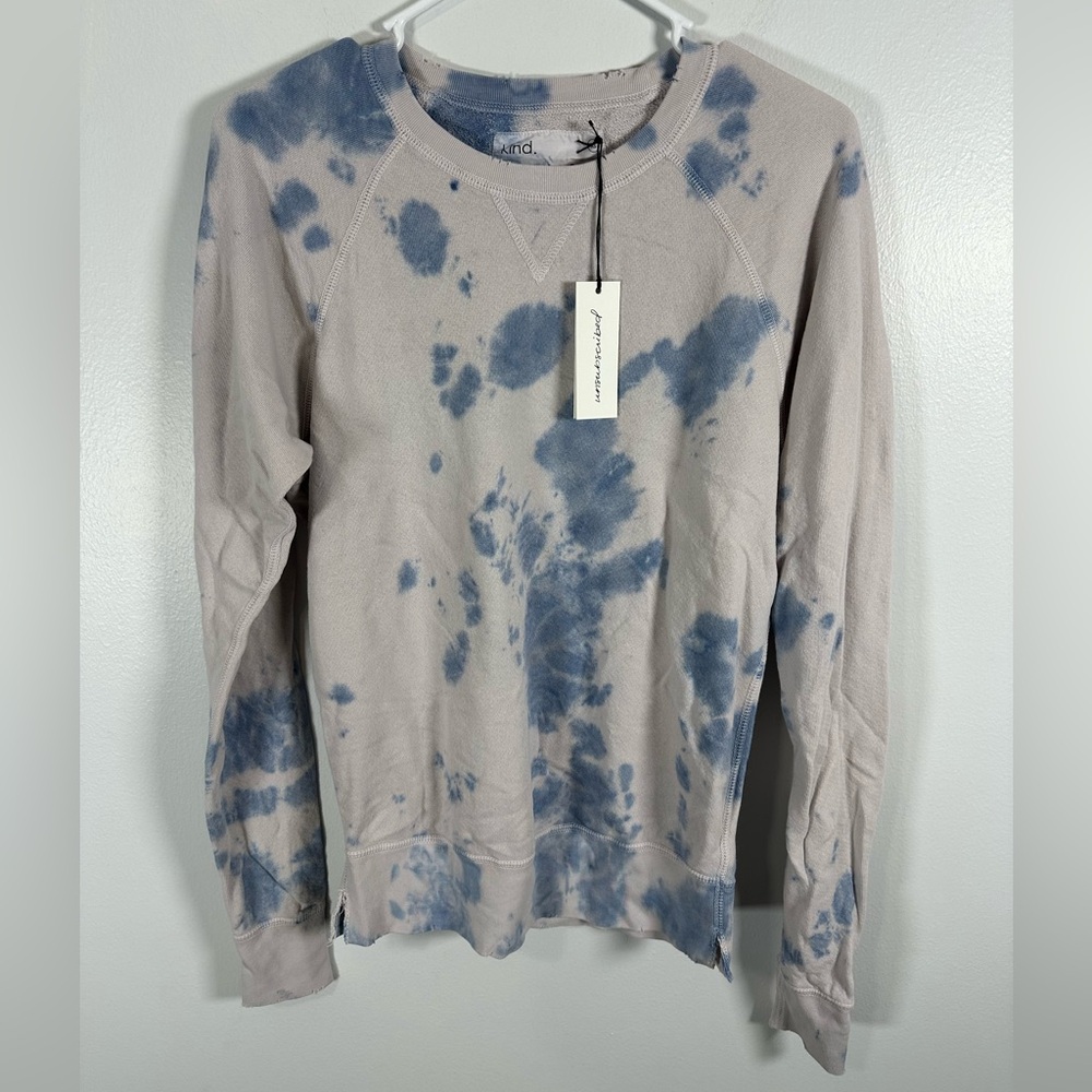 Unsubscribed Tie-Dye Sweatshirt Blue Distressed 100% cotton size XS oversized